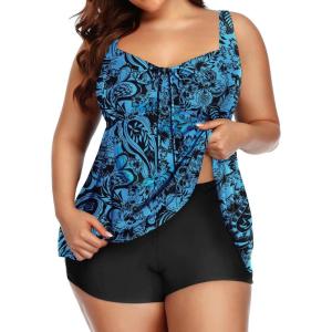 imageYonique Womens Plus Size Tankini Swimsuits with Shorts Two Piece Bathing Suits Ruffle Swimsuits Tummy Control SwimwearFlowyblue Paisley 03