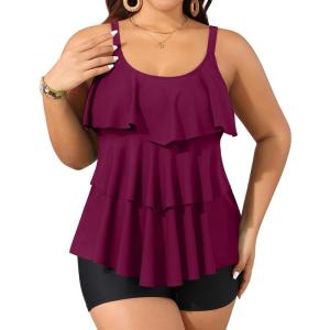 imageYonique Womens Plus Size Tankini Swimsuits with Shorts Two Piece Bathing Suits Ruffle Swimsuits Tummy Control SwimwearPurple