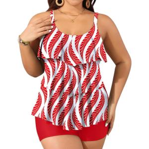 imageYonique Womens Plus Size Tankini Swimsuits with Shorts Two Piece Bathing Suits Ruffle Swimsuits Tummy Control SwimwearRed Ripple