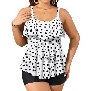 imageYonique Womens Plus Size Tankini Swimsuits with Shorts Two Piece Bathing Suits Ruffle Swimsuits Tummy Control SwimwearWhite