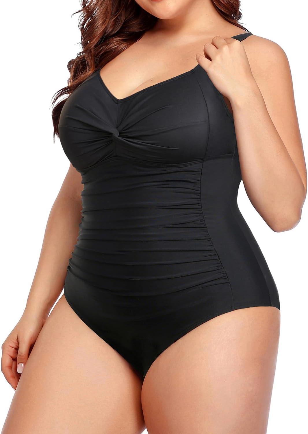imageYonique Plus Size Bathing Suit for Women One Piece Swimsuit Tummy Control Halter Tops for Women SwimwearBlack Color