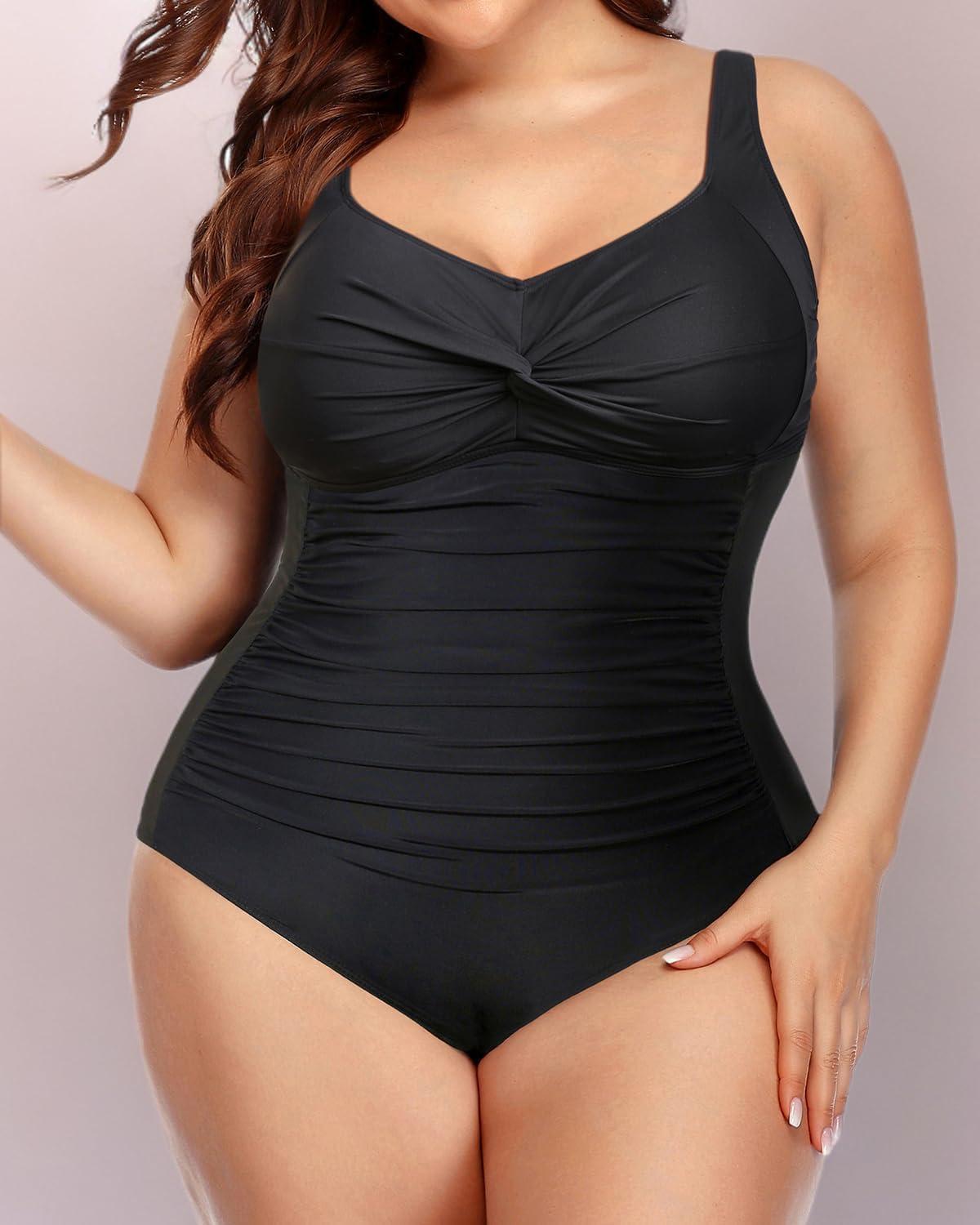 imageYonique Plus Size Bathing Suit for Women One Piece Swimsuit Tummy Control Halter Tops for Women SwimwearBlack Color