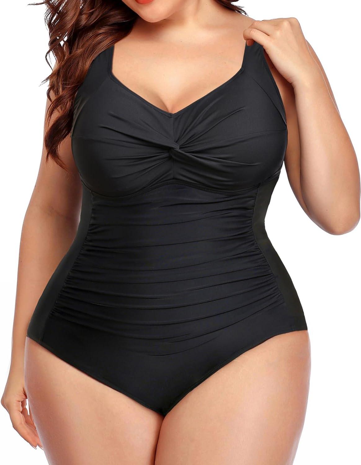 imageYonique Plus Size Bathing Suit for Women One Piece Swimsuit Tummy Control Halter Tops for Women SwimwearBlack Color