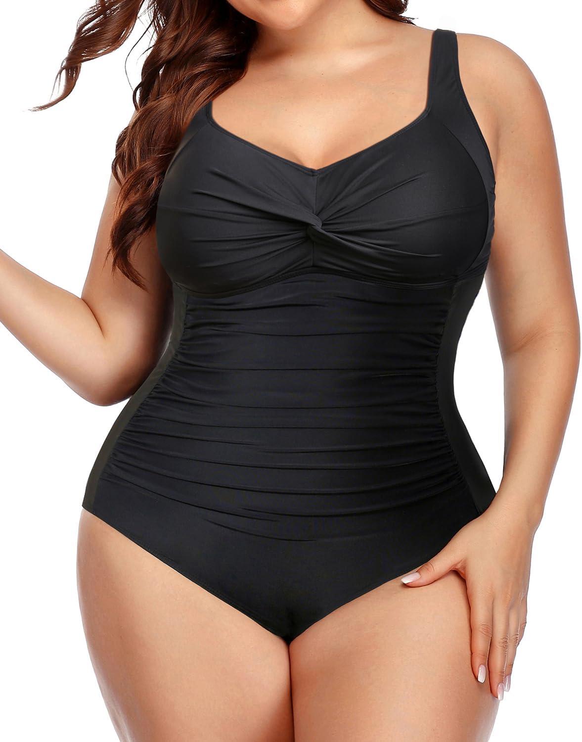 imageYonique Plus Size Bathing Suit for Women One Piece Swimsuit Tummy Control Halter Tops for Women SwimwearBlack Color