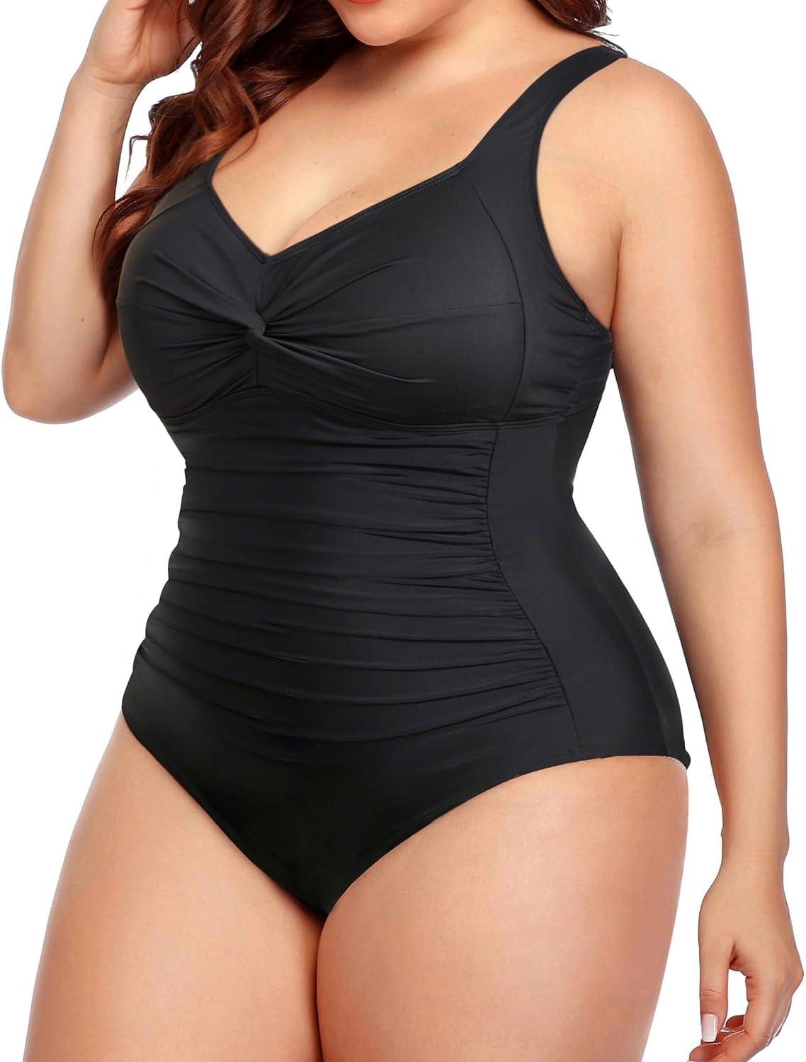 imageYonique Plus Size Bathing Suit for Women One Piece Swimsuit Tummy Control Halter Tops for Women SwimwearBlack Color