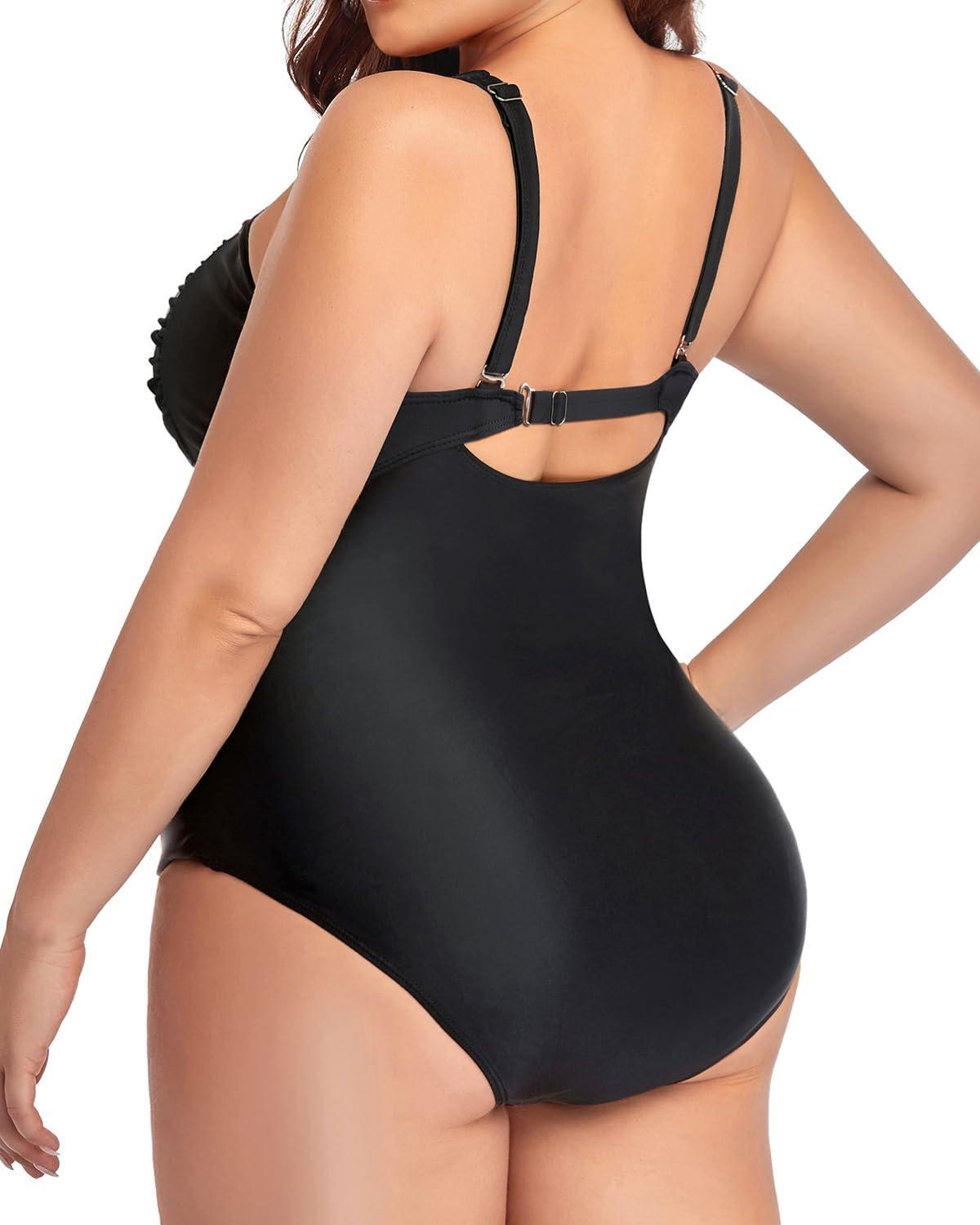 imageYonique Plus Size Bathing Suit for Women One Piece Swimsuit Tummy Control Halter Tops for Women SwimwearBlack Color