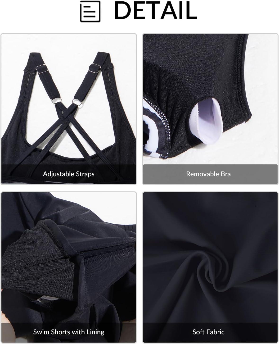 imageYonique Tankini Swimsuits for Women Athletic Swim Tank Top with Boy Shorts Two Piece Tummy Control Bathing SuitsGreen and Flower