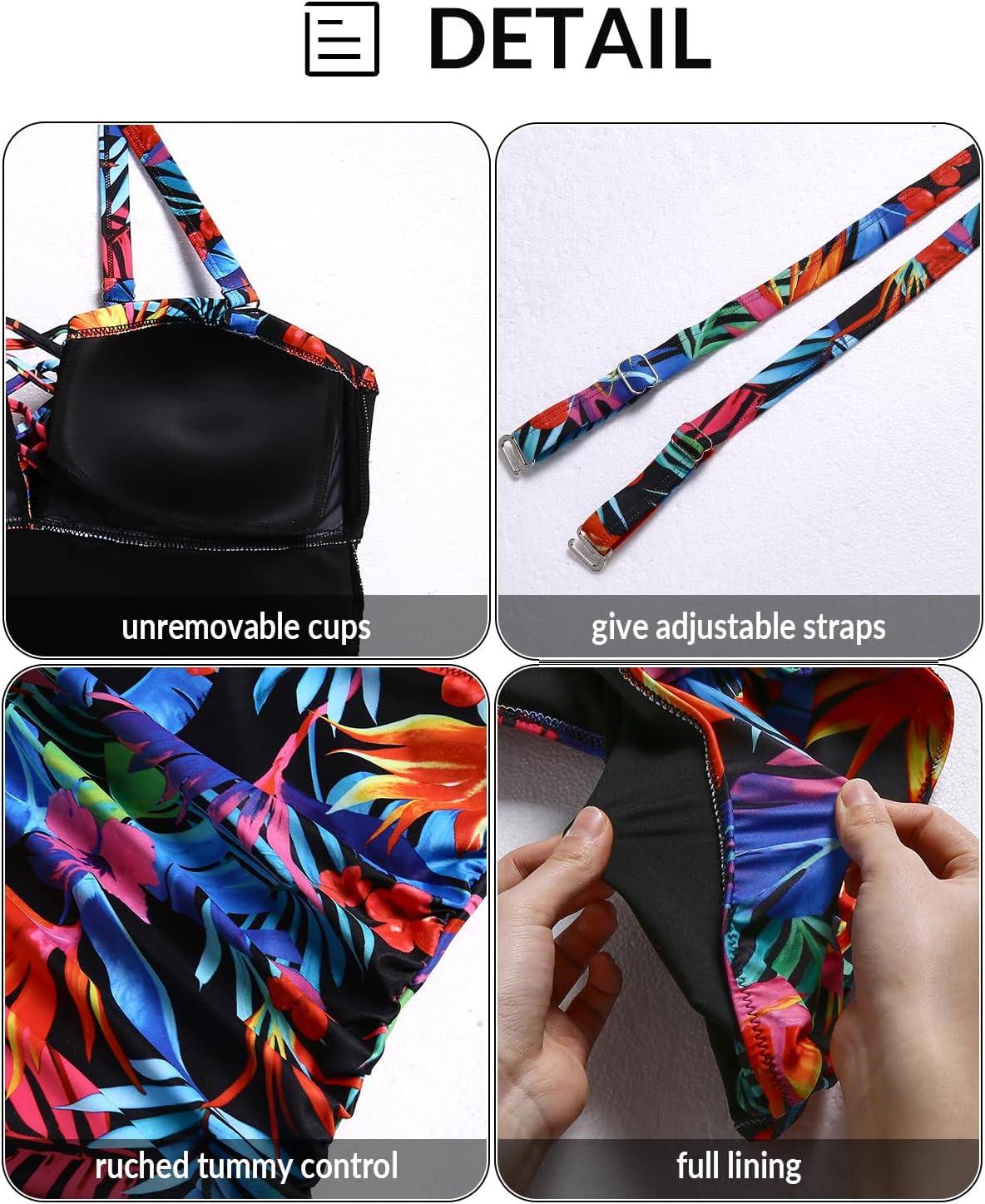 imageYonique Women Plus Size One Piece Swimsuits Tummy Control Bathing Suits Vintage SwimwearPurple Floral01