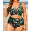 imageWomen Plus Size High Waisted Bikini  Two Piece Swimsuit Tummy Control Bathing Suit Wrap Tie Back 2025 SwimwearOlive Green Floral
