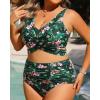 imageWomen Plus Size High Waisted Bikini  Two Piece Swimsuit Tummy Control Bathing Suit Wrap Tie Back 2025 SwimwearOlive Green Floral