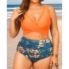 imageWomen Plus Size High Waisted Bikini  Two Piece Swimsuit Tummy Control Bathing Suit Wrap Tie Back 2025 SwimwearOrange Flowers
