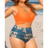 imageWomen Plus Size High Waisted Bikini  Two Piece Swimsuit Tummy Control Bathing Suit Wrap Tie Back 2025 SwimwearOrange Flowers