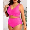 imageWomen Plus Size High Waisted Bikini  Two Piece Swimsuit Tummy Control Bathing Suit Wrap Tie Back 2025 SwimwearPink