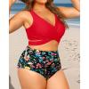 imageWomen Plus Size High Waisted Bikini  Two Piece Swimsuit Tummy Control Bathing Suit Wrap Tie Back 2025 SwimwearRed Floral