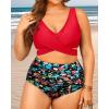 imageWomen Plus Size High Waisted Bikini  Two Piece Swimsuit Tummy Control Bathing Suit Wrap Tie Back 2025 SwimwearRed Floral