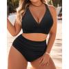 imageWomen Plus Size Two Piece Swimsuit  High Waisted Bikini with Double Straps Tummy Control Bathing Suit 2025 SwimwearBlack