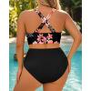 imageWomen Plus Size Two Piece Swimsuit  High Waisted Bikini with Double Straps Tummy Control Bathing Suit 2025 SwimwearBlack Flower