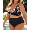 imageWomen Plus Size Two Piece Swimsuit  High Waisted Bikini with Double Straps Tummy Control Bathing Suit 2025 SwimwearBlack Flower