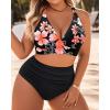 imageWomen Plus Size Two Piece Swimsuit  High Waisted Bikini with Double Straps Tummy Control Bathing Suit 2025 SwimwearBlack Flower
