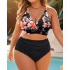 imageWomen Plus Size Two Piece Swimsuit  High Waisted Bikini with Double Straps Tummy Control Bathing Suit 2025 SwimwearBlack Flower