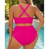 imageWomen Plus Size Two Piece Swimsuit  High Waisted Bikini with Double Straps Tummy Control Bathing Suit 2025 SwimwearHot Pink