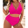 imageWomen Plus Size Two Piece Swimsuit  High Waisted Bikini with Double Straps Tummy Control Bathing Suit 2025 SwimwearHot Pink