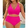 imageWomen Plus Size Two Piece Swimsuit  High Waisted Bikini with Double Straps Tummy Control Bathing Suit 2025 SwimwearHot Pink
