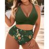 imageWomen Plus Size Two Piece Swimsuit  High Waisted Bikini with Double Straps Tummy Control Bathing Suit 2025 SwimwearOlive Green Floral