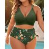 imageWomen Plus Size Two Piece Swimsuit  High Waisted Bikini with Double Straps Tummy Control Bathing Suit 2025 SwimwearOlive Green Floral