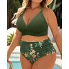 imageWomen Plus Size Two Piece Swimsuit  High Waisted Bikini with Double Straps Tummy Control Bathing Suit 2025 SwimwearOlive Green Floral