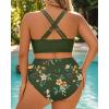 imageWomen Plus Size Two Piece Swimsuit  High Waisted Bikini with Double Straps Tummy Control Bathing Suit 2025 SwimwearOlive Green Floral