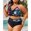 imageWomens Plus Size High Waisted Bikini  Two Piece Swimsuit Tummy Control Bathing Suit 2025 Twist SwimwearBlack Floral