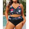 imageWomens Plus Size High Waisted Bikini  Two Piece Swimsuit Tummy Control Bathing Suit 2025 Twist SwimwearBlack Floral