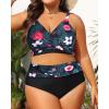 imageWomens Plus Size High Waisted Bikini  Two Piece Swimsuit Tummy Control Bathing Suit 2025 Twist SwimwearBlack Floral