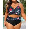 imageWomens Plus Size High Waisted Bikini  Two Piece Swimsuit Tummy Control Bathing Suit 2025 Twist SwimwearBlack Floral