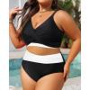 imageWomens Plus Size High Waisted Bikini  Two Piece Swimsuit Tummy Control Bathing Suit 2025 Twist SwimwearBlack and White