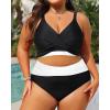 imageWomens Plus Size High Waisted Bikini  Two Piece Swimsuit Tummy Control Bathing Suit 2025 Twist SwimwearBlack and White
