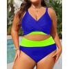 imageWomens Plus Size High Waisted Bikini  Two Piece Swimsuit Tummy Control Bathing Suit 2025 Twist SwimwearBlue and Neon Green