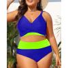 imageWomens Plus Size High Waisted Bikini  Two Piece Swimsuit Tummy Control Bathing Suit 2025 Twist SwimwearBlue and Neon Green