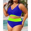 imageWomens Plus Size High Waisted Bikini  Two Piece Swimsuit Tummy Control Bathing Suit 2025 Twist SwimwearBlue and Neon Green