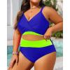 imageWomens Plus Size High Waisted Bikini  Two Piece Swimsuit Tummy Control Bathing Suit 2025 Twist SwimwearBlue and Neon Green