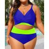 imageWomens Plus Size High Waisted Bikini  Two Piece Swimsuit Tummy Control Bathing Suit 2025 Twist SwimwearBlue and Neon Green