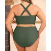 imageWomens Plus Size Two Piece Swimsuits  High Waisted Bikini Tummy Control Bathing Suits 2025 Twist Knot SwimwearArmy Green