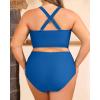 imageWomens Plus Size Two Piece Swimsuits  High Waisted Bikini Tummy Control Bathing Suits 2025 Twist Knot SwimwearBlue