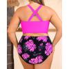 imageWomens Plus Size Two Piece Swimsuits  High Waisted Bikini Tummy Control Bathing Suits 2025 Twist Knot SwimwearPink Floral