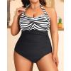 imageYonique Plus Size Bathing Suit for Women One Piece Swimsuit Tummy Control Halter Tops for Women SwimwearBlack  White Stripe
