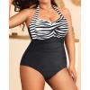 imageYonique Plus Size Bathing Suit for Women One Piece Swimsuit Tummy Control Halter Tops for Women SwimwearBlack  White Stripe