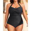 imageYonique Plus Size Bathing Suit for Women One Piece Swimsuit Tummy Control Halter Tops for Women SwimwearBlack Black