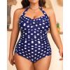 imageYonique Plus Size Bathing Suit for Women One Piece Swimsuit Tummy Control Halter Tops for Women SwimwearBlue Dots