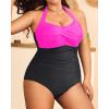imageYonique Plus Size Bathing Suit for Women One Piece Swimsuit Tummy Control Halter Tops for Women SwimwearHot Pink and Black